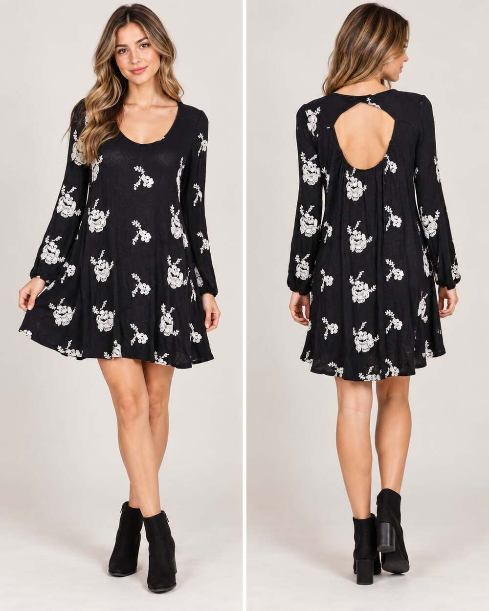 Altar'd State Black and White Floral Embroidered Long Sleeve Dress Size L